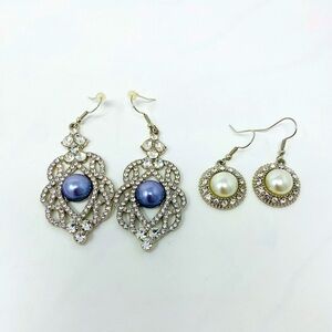 Bundle of 2 Elegant Faux Silver and Pearl Earrings Sets